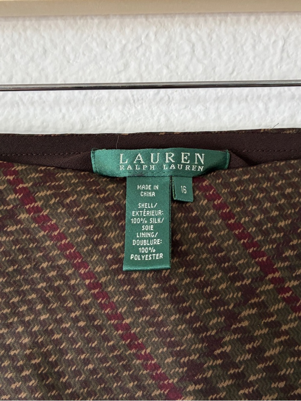 Lauren Ralph Lauren Brown Plaid silk Midi Skirt with Ruffle Hem - Picture 3 of 4